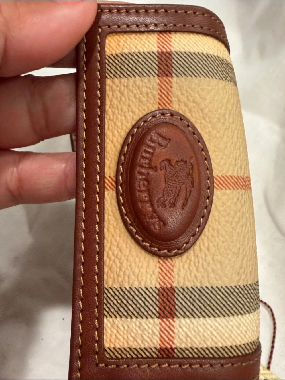 Burberry Beige Check and Brown Leather Key & Card Holder